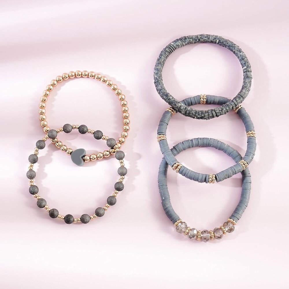 Stylish Layered Polymer Clay Bead Bracelets for Women - Perfect Gift Set - Picture 3 of 6